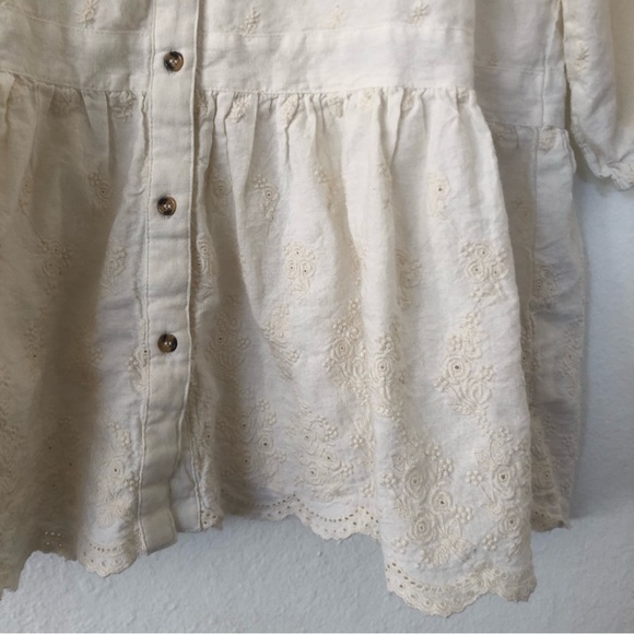 Zara Button Front Embroidered Peasant Top in Cream Sz S - Picture 4 of 10